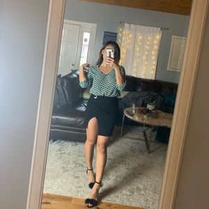 Mint and Black Chevron 3/4 Sleeve Blouse